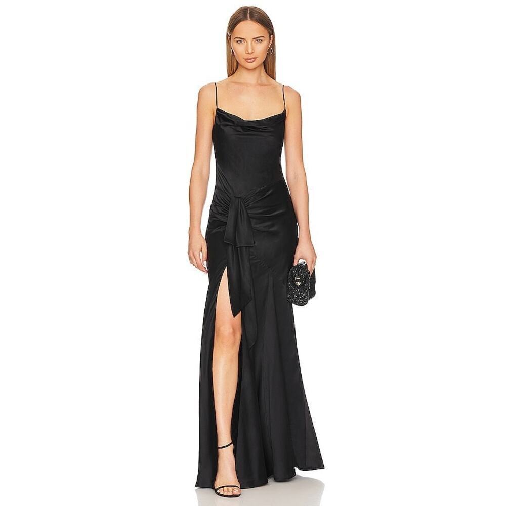 Cinq A Sept Draped Ruched 100% Sik Black Gown Sleeveless Size 2 Nwt